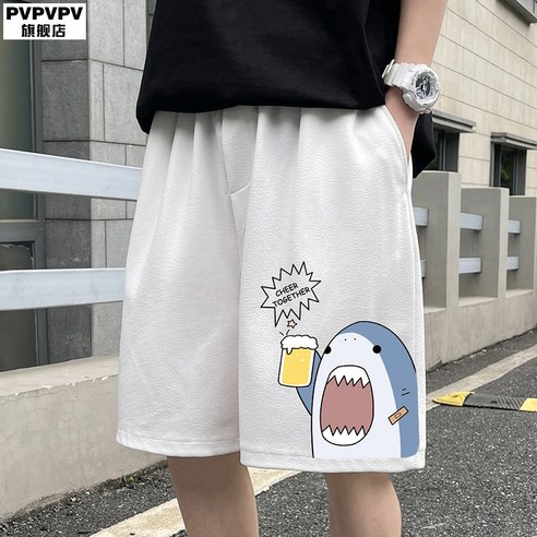 DFMEI 귀여운 상어 반바지 남성 패션 브랜드 여름 얇은 한국어 스타일 유행 느슨한 대형
