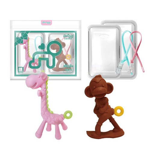 앙쥬치발기세트-기린(핑크)+원숭이(브라운)-집게색상램덤, 혼힙색상, 1세트