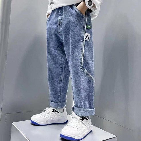 A절개데님팬츠 아동 청바지 초등생 데님팬츠 공용 배기팬츠 봄가을 주니어