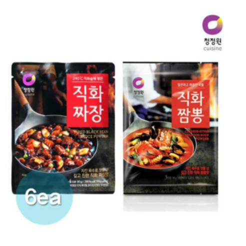 청정원 직화짜장분말80gx3개+직화짬뽕분말96gx3개, 528g, 1세트