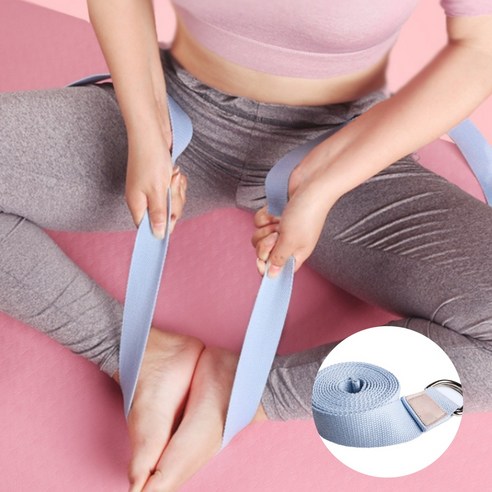 쇼힘 홈트 필라테스 요가 스트레칭 벨트 버클 밴드, 스카이 블루, 1개