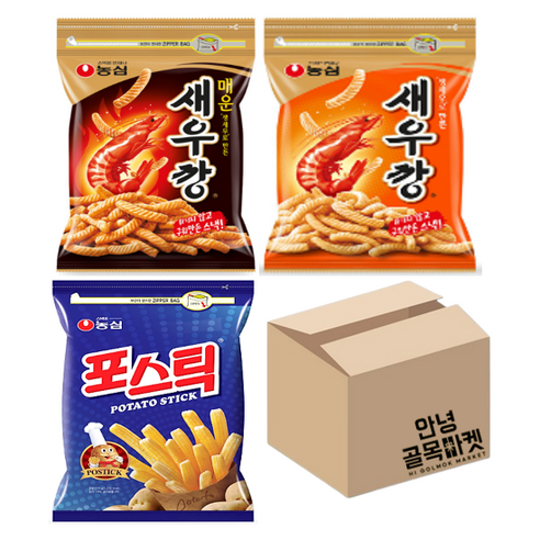 농심 대용량 과자세트 새우깡(400g)1개+매운새우깡(400g)1개+포스틱(270g)1개, 새우깡1+매운새우1+포스틱1