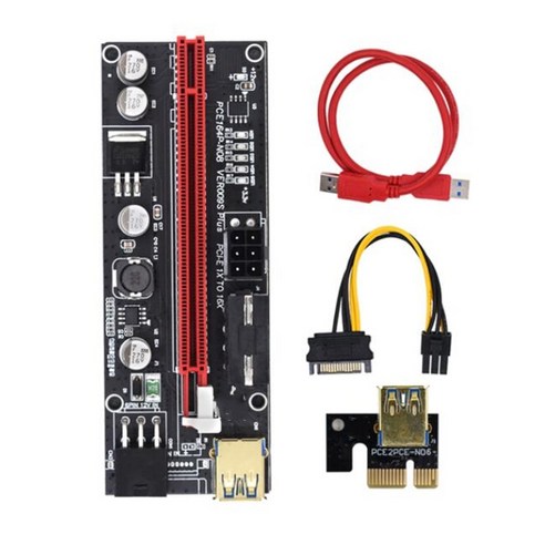 Lopbinte 1 세트 PCI-E 라이저 VER009S 플러스 GPU PCIE 카드 PCI E X16-X1PCI 익스프레스 어댑터 6Pin-SATA USB3.0(LED 조명 포함)