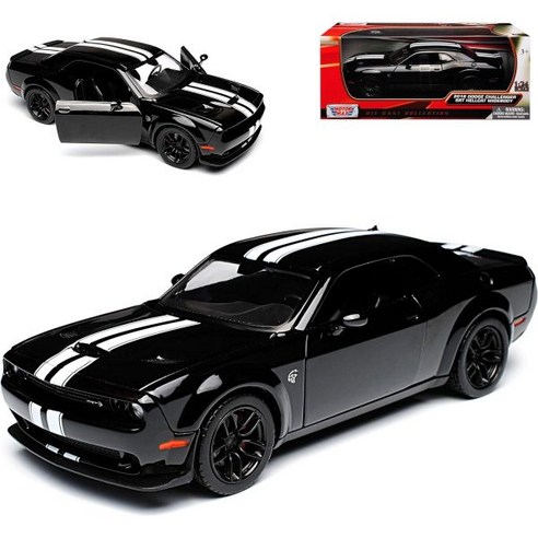 Motormax Dodge Challenger SRT Hellcat Widebody LC Coupe Black with Stripes in White from 2008 1/24 M, 원하는 번호판 포함