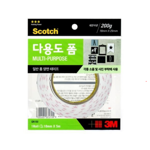 3M 스카치 다용도 폼 양면 테이프 18mm x 5m, 흰색, 2개