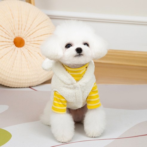 투니스 강아지 플러피 웜 베어 이어 후드티, 1개, 화이트
