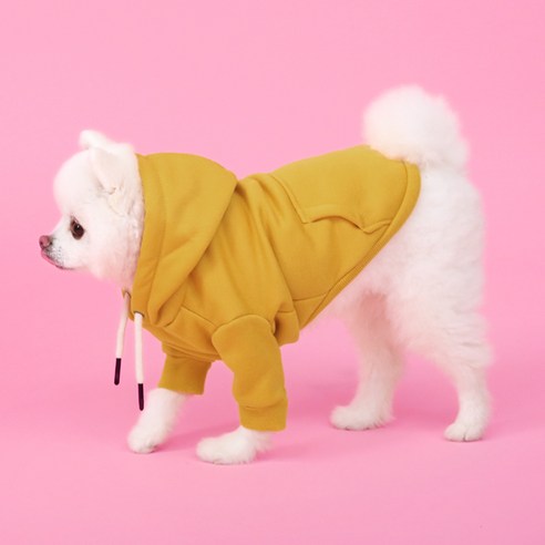 라핑 강아지옷 신호등 무지 후드티 반려동물 면 기모 티셔츠, 옐로우