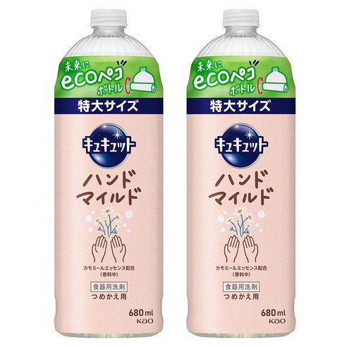 큐큐토 핸드 마일드 주방 세제 특대 카모마일향 리필용 680ml 2개