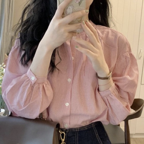 베베퀸즈 여성용 티비나 셔링 긴팔남방 셔츠 핑크블라우스 베베퀸즈 여성용 티비나 셔링 긴팔남방 셔츠 핑크블라우스