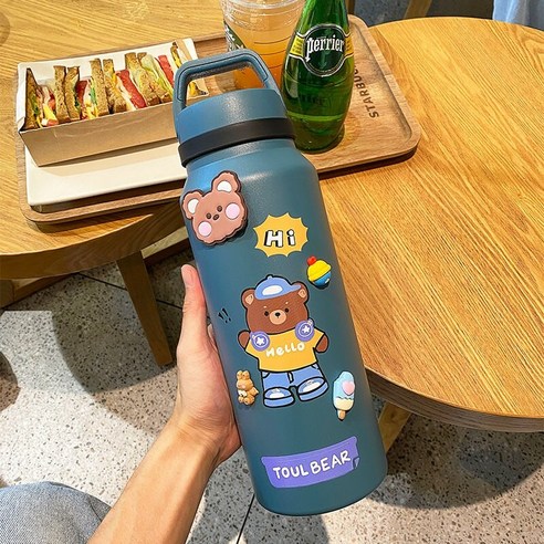 짚 물 컵 높은 색상 가치 야외 주전자를 가진 열 컵 대용량 여성, 진한 파란색:1400ML, 1400ML