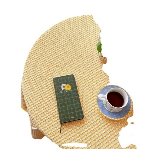 ANKRIC 원형테이블보 식탁보 프렌치 면 마일본식 화이트 레이스 테이블보 티 테이블감 라운드 테이블보 다용도, 와플 옐로우 두껍게, 130*180cm