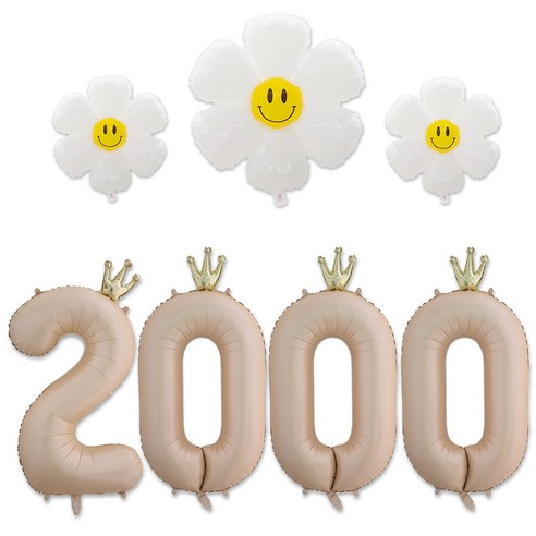 [해피쏘굿] 40인치 왕관 숫자 (1000~3000) +데이지 풍선세트, 2000, 1세트, 베이지숫자