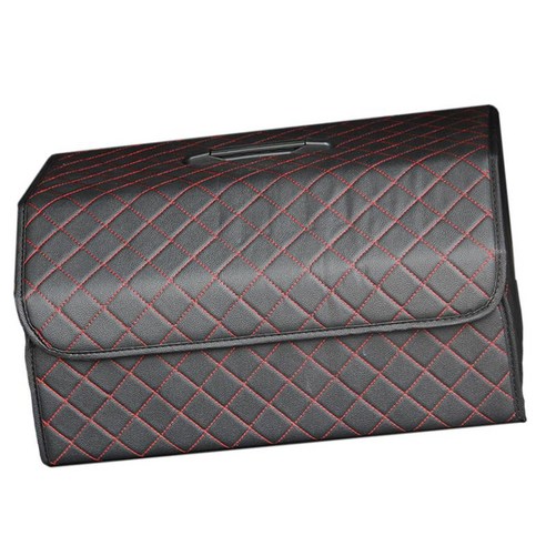 SUV MPV를 정리하는 뚜껑이 있는 PU 자동차 트렁크 보관함, 스퀘어 레드 라인, 54x32x30cm, 부직포 PU 가죽