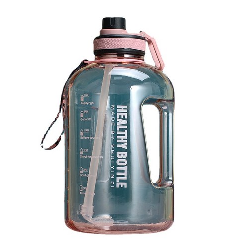 2.2L 대용량 물 컵 스포츠 피트니스 갤런 밀짚 대형 주전자 고온 저항 플라스틱 톤 배럴, 핑크