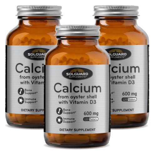 Solguard 칼슘 600mg 오이스터 쉘 비타민 D3 타블렛, 120정, 3개