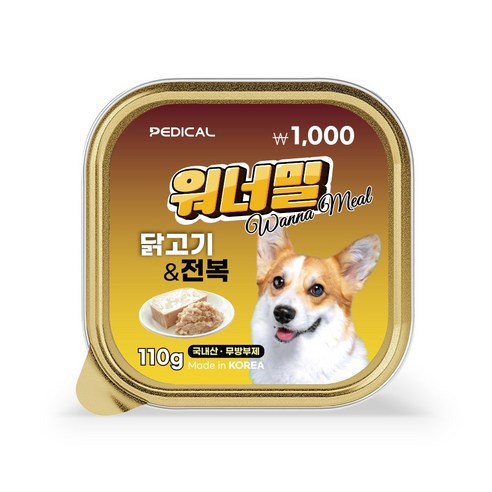 워너밀 강아지 영양간식 국내산 무방부제 높은기호성 한끼뚝딱 6종, 1개, 110g, 닭고기&전복