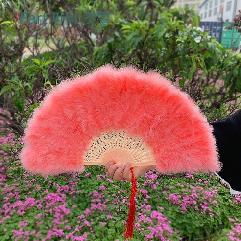 깃털 팬 깃털 팬 공주 팬 골동품 접는 팬 공연 라이브 컬러 깃털 팬 보풀 팬, 25벨벳 수박 레드로 업그레이드48*28cm