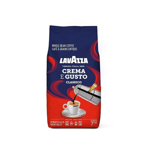 Lavazza Crema E Gusto 홀빈 커피 다크 로스트 2lb 백 크레마 에 거스토 빈 정통 이탈리안 이탈리아에서 블렌딩 및 로스팅 크리미한 풀 바디 스파이스 노트, 1개
