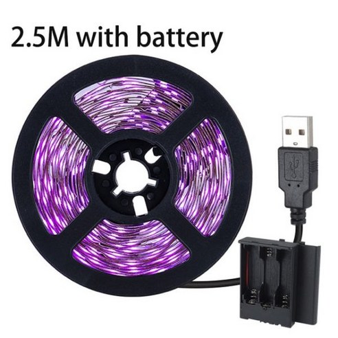 5m LED 블랙 라이트 스트립 키트 360 12V 유연한 UV 설치 가족 침실 파티 웨딩 할로윈 다크, 2.5m with battery, CHINA, UK PLUG, 1개