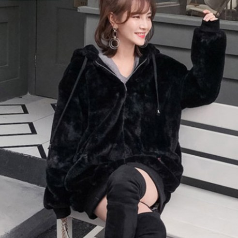퀸앤조이 몽실몽실 후드 퍼 집업