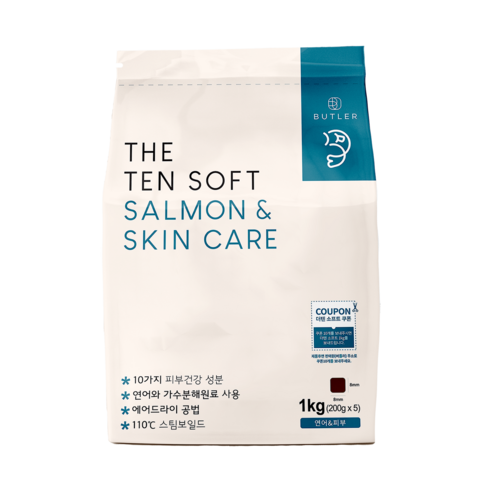 버틀러 생후 3개월령 이상 강아지 더 텐 소프트 스킨 케어 기능성 사료, 연어, 1kg, 1개