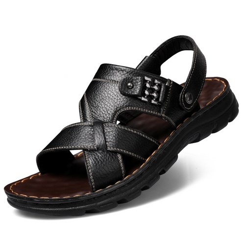 남자 샌들 편한 여름 미끄럼 방지 소가죽 슬리퍼 캐주얼 비치화 운전신발 Men''s Sandals