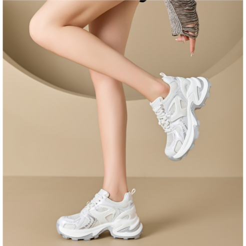 사계절 키높이 여성 운동화 스니커즈 2024년 출시 두꺼운 밑창 키높이 신발 여자 통기성 캐주얼 스포츠 신발 7cm