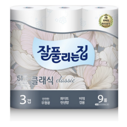 잘풀리는집 클래식 3겹 퀄팅 롤화장지 25 m, 9개입, 1개