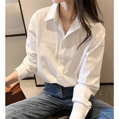KORELAN 셔츠여 여성복 루즈핏 긴팔 탑 이너웨어 캐주얼 이너셔츠