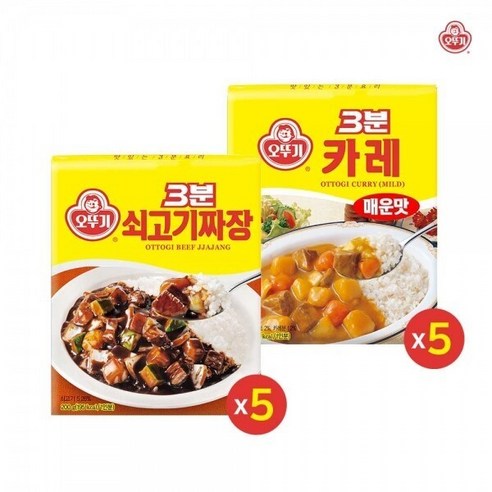 오뚜기 3분카레 매운맛 200G 5개 + 쇠고기짜장 200G 5개, 3분카레매운5+3분쇠고기짜장5