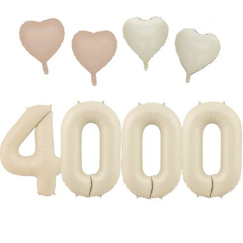 파파 파티 크림 하트 대형 숫자 기념일 생일 풍선 세트, 1세트, 크림 4000 + 하트4p