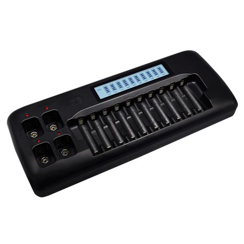 충전식 배터리 9V EU 플러그 용 10 채널 LCD 스마트 배터리 충전기, 260x105x30mm, 블랙, 아크릴로 니트릴 부타디엔 스티렌 플라스틱