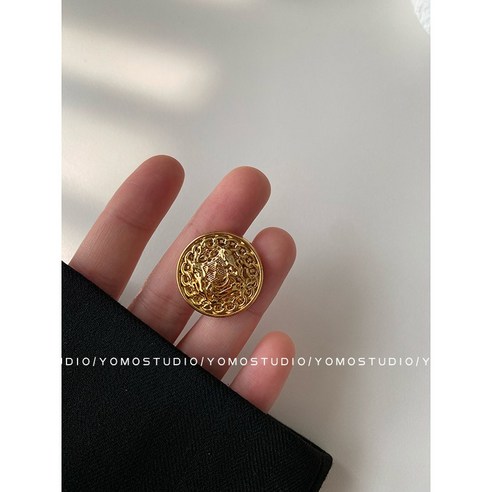 Xiaoxiang 골동품 금속 버튼 레트로 트위드 재킷 양면 나일론 코트 여성용 버튼, 15mm[5알], 6# [체인 투 라이온 골드]