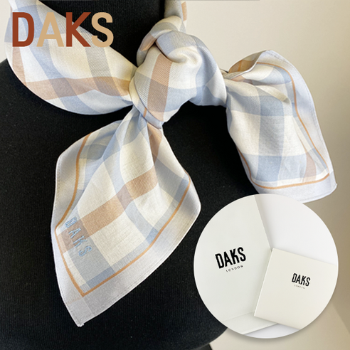 [매장정품] DAKS 닥스 체크 스카프 면실크 베이지 블루 선물포장