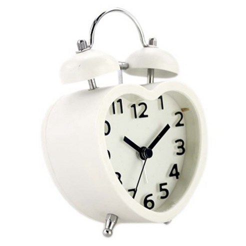 Deoxygene 더블 알람 시계 디지털 디스플레이 클래식 하트 모양의 데스크탑 석영 침실 머리맡 화이트에 대한 게으른 사람 선물, 하얀색