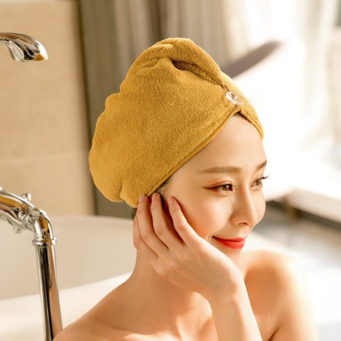 트리코 폴리에스터 산호 양털 헤어 드라이어 캡 극세사 빨리 드라이 고급형, 65*25, 노란색