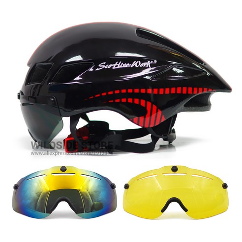 신형 자전거 헬멧 안경 4 렌즈 색 초경량 MTB 도로 자전거 헬멧 57-61cm 성인 고글 Casco Ciclismo 블랙 블루, Black red