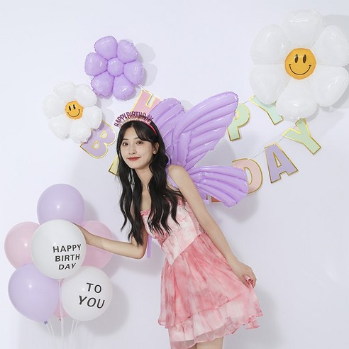 [피앤비유니티] 생일포토존 풍선세트 22종, 07)포토존세트-나비날개데이지스탠드세트-보라