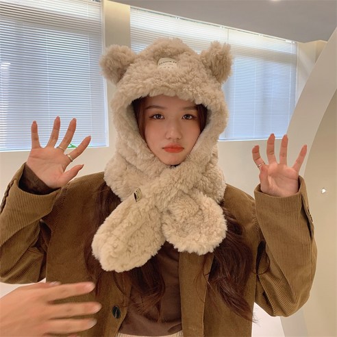 미소아 가을 겨울 귀여운 곰돌이 모자 목도리