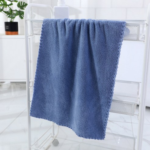 코랄 벨벳 테두리 수건 흰색 세수 수건 부드럽다 흡수 선물 가정용 잘 퇴색, 35x75, 회남색.