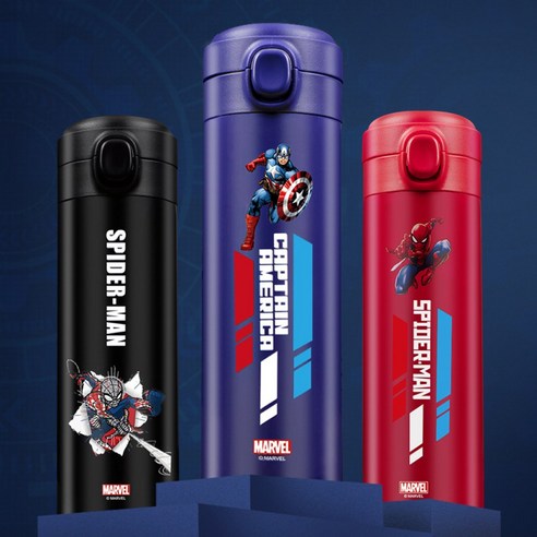 "마블 500ml 스테인리스 보온보냉 텀블러+가방(캡틴아메리카 스파이더맨 아이언맨 디자인)", 1개