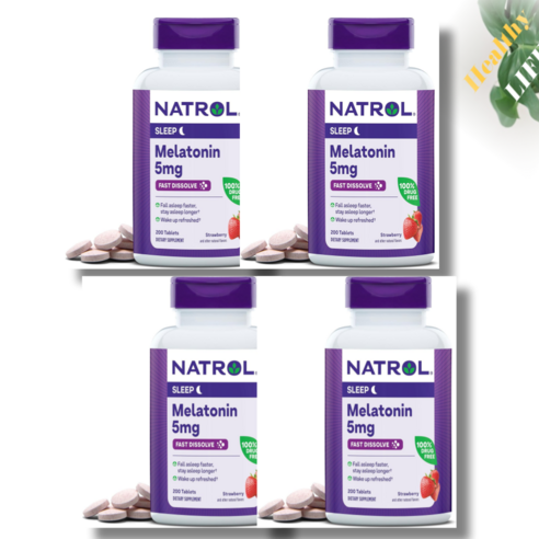 Natrol 나트롤 멜라토닌 슈퍼 슬립 패스트 슬리브 수면 영양제 딸기맛 스트로베리 5mg 200타블렛, 1개, 200정