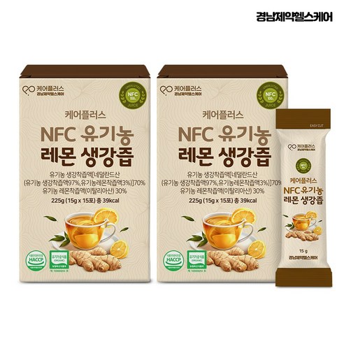 경남제약 헬스케어 케어플러스 식약청인증 NFC 유기농 레몬생강즙, 225g, 2개