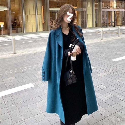 한국어 스타일 양면 캐시미어 오버 코트 여성 중간 길이 가을 겨울 새로운 간단한 느슨한 기질 모직 코트 서양식