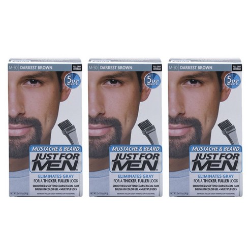 저스트포맨 Just For Men 머스태쉬 앤 비어드 페이셜 헤어 브러쉬-인 컬러 14g, M-50 Darkest Brown, 3개