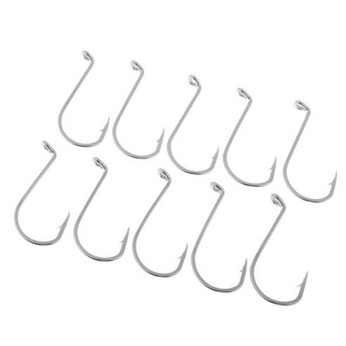 10Pcs 스틸 낚시 후크 오프셋 후크 낙지 게 후크 Fishhook 서클 후크, 실버, 스테인레스 스틸