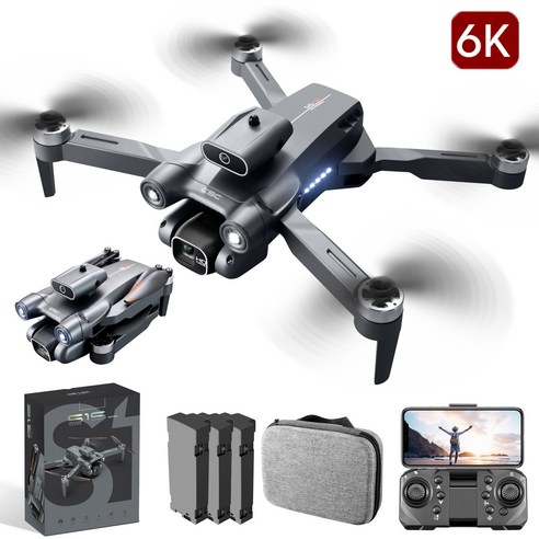 RichMagic&S1S 6K 카메라 에스원스 스마트 드론 브러쉬리스 모터 지능 장애물 회피+한글 설명서, 블랙(배터리 총 3개 포함)