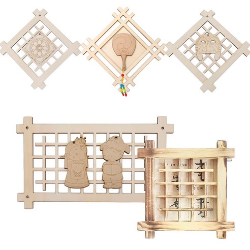 전통 한옥 나무문살액자 만들기 set, 12 문살(대) 사각꽃+원형꽃