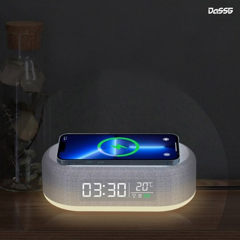 다쓱 3in1 무선충전기 탁상형 15W 고속충전 LED 시계 인테리어 온도계 취침 무드등