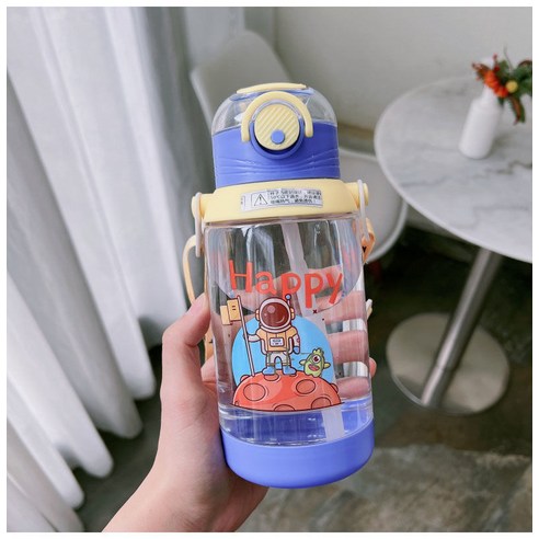 DFMEI 물컵 아기 빨대 롤링방지 귀여운 대용량 한국식 플라스틱컵남녀, 푸른, 700ml